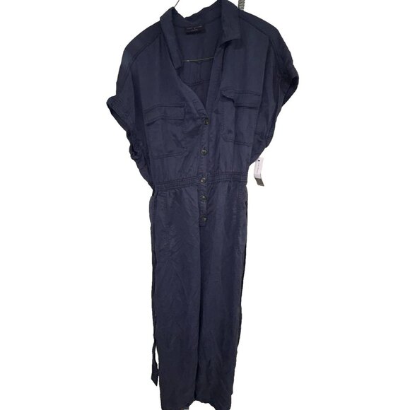 Lane Bryant Utility Jumpsuit Size 24 Navy Blue Button Front Belted NWT - Picture 2 of 12